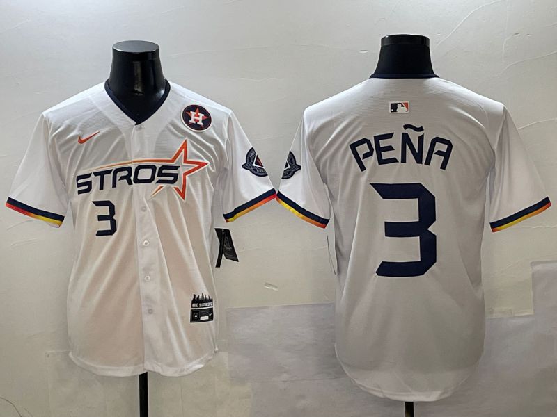 Men Houston Astros #3 Pena White three generations Joint Name Nike 2025 MLB Jersey style 5